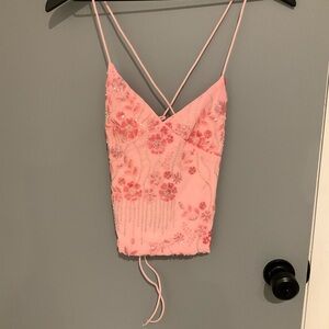 Amazon Pink Floral Embellished Tank Top